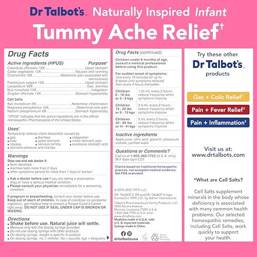 Image of Dr. Talbot's Infant Tummy Ache Relief with Cell Salts - 4 fl oz - Naturally Inspired Kids Stomach Relief - Natural Apple Flavor - Includes Syringe