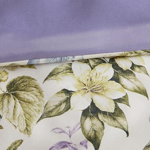 Image of Modern Threads 5-Piece Printed Comforter Set Gabrielle - Lilac, Blue & Cream Floral Bedding with Decorative Pillows & Shams, Soft All Season Bed Set, King