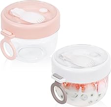 Overnight Oat Containers with Lids and Spoons 2PCS, 20oz Portable Plastic Yogurt Jars, Leak-proof Large Capacity Dessert Cups for Yogurt Breakfast On The Go Cups, Oatmeal Jars Snack Containers