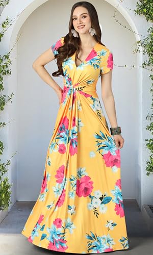 Image of KOH KOH Womens Long Flowy Cap Sleeve Empire Waist Cocktail Maxi Dress Gown