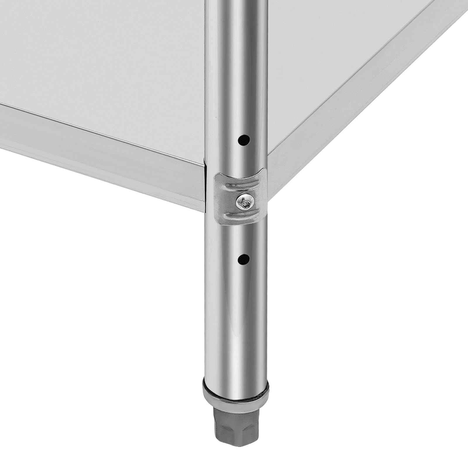 Mesa de trabajo de acero inoxidable, 2 niveles, 100 x 60 x 97 cm, soporta hasta 500 kg, patas ajustables, superficie de almacenamiento, mesa gastronómica