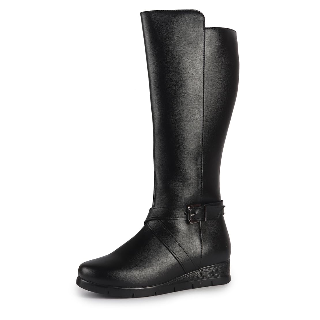 fausto Women Knee Length Criss Cross Adjustable Strap Pointed Toe Flared Heel Side Zipper Closure Winter Boots-picture-20