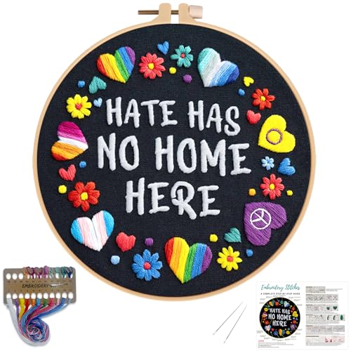 Image of Nuberlic Embroidery Kit for Beginners - LGBT Love Pattern Adults Starter Cross Stitch Kit DIY Needlepoint with Hoop, Pre-Printed Fabric, Threads & Step-by-Step Guide