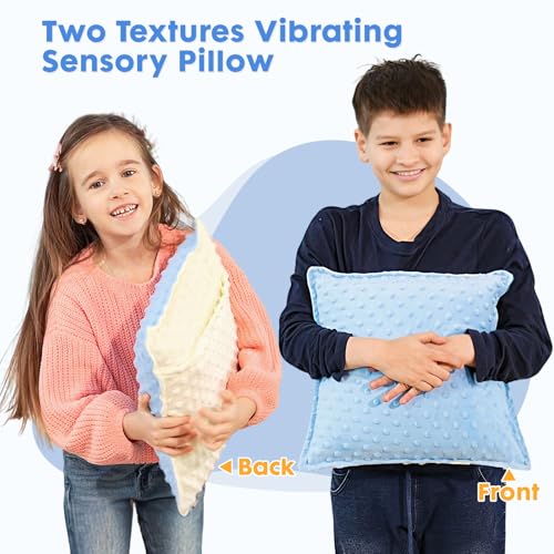 Image of Bmag Sensory Vibrating Pillow for Autistic Kids and Adults,13 inch x 13 inch Sensory Toy Gift with Textured Therapy Stimulation Bumps Relief Stress Item for Toddler - Blue and Yellow