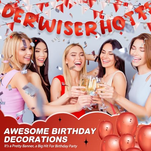 Image of Fulmoon Set of 3 Pre Strung Older Wiser Hotter Glitter Banner Funny Birthday Banner for Women 30th 40th 50th 60th 70th 80th Birthday Party Decorations Sign Gift(Bright Red)