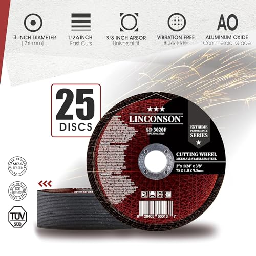 LINCONSON 25 Pack 3 Inch Cut Off Wheel for Metal & Stainless Steel Used On Angle Grinder 3”x1/24”x 3/8" Flat Disc (SD 3020F)