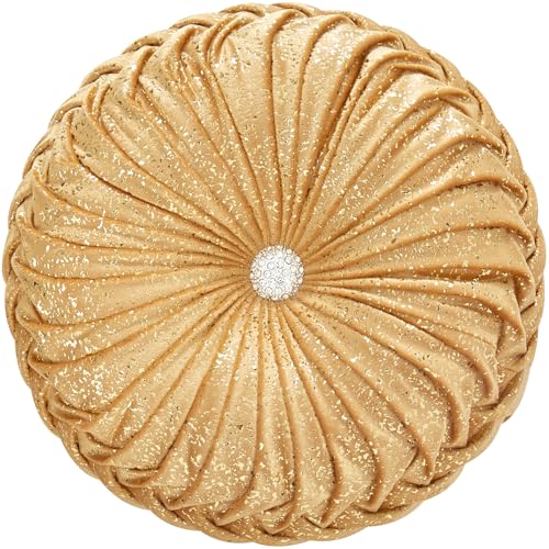 Image of EUCIOR Round Throw Pillows,Golden Throw Pillows,Soft Spandex Velvet Fabric,Pumpkin Pleated Handmade Gold Round Velvet Decorative Pillow for Sofa Bedroom Livingroom(Golden)