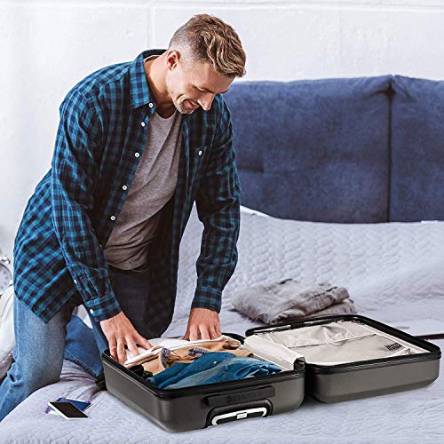 Aerolite Abs Bagage Cabine Bagage A Main Valise Rigide Legere A 4 Roulettes Pour Ryanair Easyjet Air France Et Plus Set De 2 Valises Gris Fonce