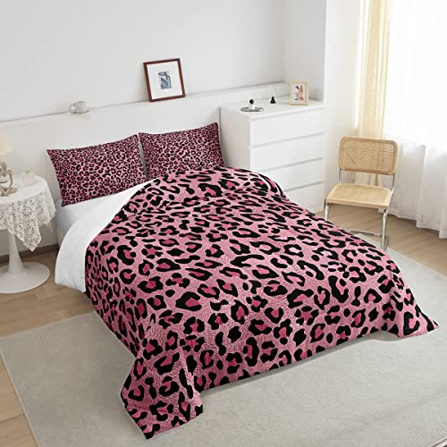Homewish WWS9621GYY-BZ_USF Pink Leopard Print Comforter Set Full Size,Cheetah Bedding Set 3Pcs For Kids Teens Girls Adults Room Decor,Wild Animal Skin Texture Quilt Set Romantic Fashion Duvet Insert thumb #1