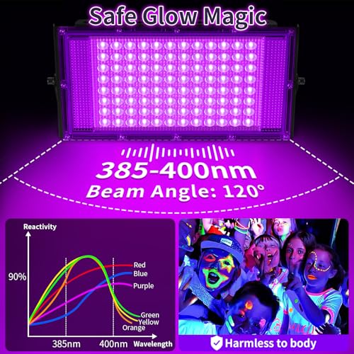 Image of 100W LED Black Lights with Switch+Plug, IP66 Waterproof, 1 Pack | Blacklight Flood Light for Halloween, Neon Glow Party Supply, Bedroom, Fluorescent Poster, Body Paint, Outdoor
