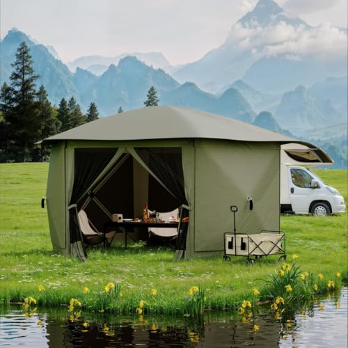 13x13 ft Pop Up Gazebo Screen Tent, Removable Canopy Top, Quick-Set 6-Sided Outdoor Canopy Shelter, Bite-Proof Sun Shade Tent for Camping Backyard Patio, Green by JoanKaren - Used condition - CA$215.51