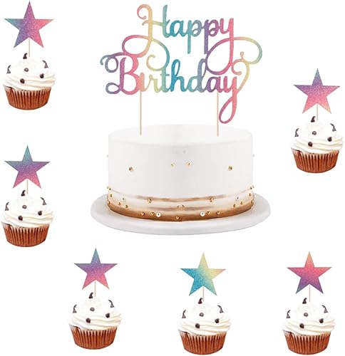 Miniatura 2 de LVEUD Juego de 7 piezas de adorno de pastel de feliz cumpleaños adorno de pastel de feliz cumpleaños y adorno de pastel de pentáculo decoraciones de