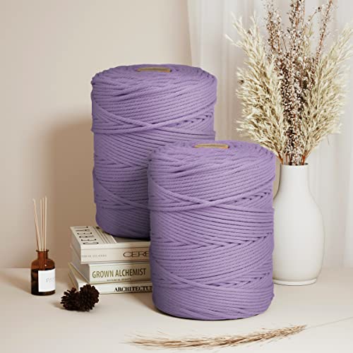 Image of ZUEXT Macrame Cord, Light Violet, 5mm x 328yds Cotton String Macrame Yarn
