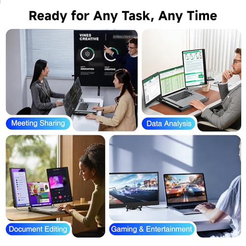 Image of Laptop Screen Extender, 14 inch FHD 1080P Triple Portable Monitor for Laptops, Stretchable Base and Detachable Screen, Plug & Play, Monitor Extender for 13-17.3 inch Laptops, Compatible with Window /Mac /Chrome
