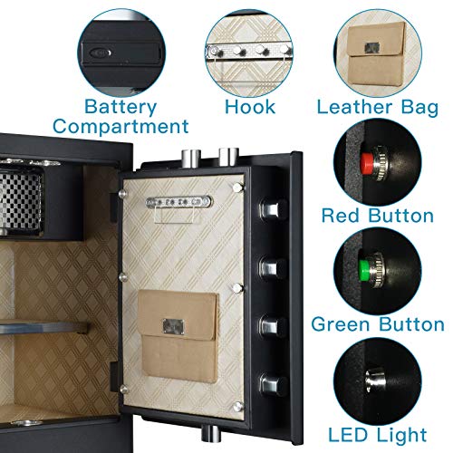 Tenamic Fireproof Fingerprint Safe Box 3.02 Cuft with Separate Lock Box and Hidden Bottom Compartment, Touch Screen Keypad Security Box with Induction Light and Leather Key Card Pouch