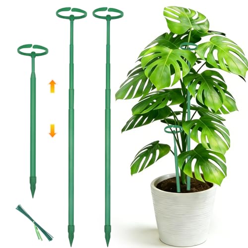 Telescoping Monstera Plant Support Stakes 12.5IN to 48.4IN Adjustable Length Extendable Plant Stakes for Indoor Plants Premium Stainless Steel Material Plants Sticks for Orchids Tomatoes- 3Pack