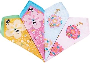 HOULIFE Girls Boys 100% 60S Combed Cotton Handkerchiefs Cute Cartoon Floral Print Pattern Hankies for Kids Children Students 4/8 Pieces 40x40cm
