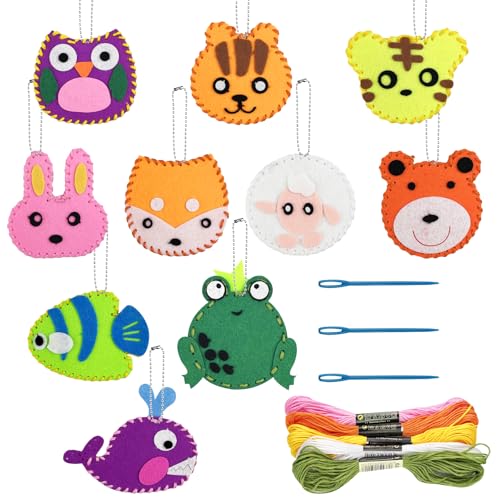 Labmilon 10 Piezas Kit de Costura, Fieltro Para Manualidades Niños, Juego de Aprender a Coser Formas de Animales, para Niños a Partir de 6 Años, para Principiantes, Regalo DIY, Coser, Bordar
