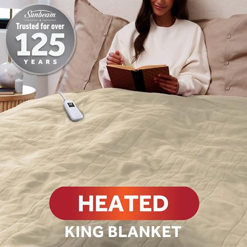 Sunbeam Royal Ultra Fleece Heated Electric Blanket King Size, 90" x 100", 12 Heat Settings, 12-Hour Auto Shut-Off, Machine Washable, Pebble Beige - Image 3