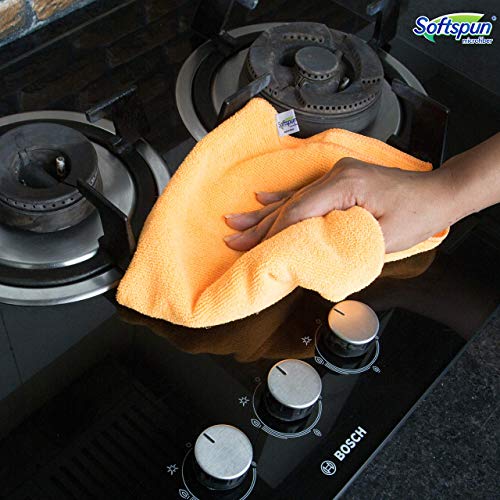 Image of SOFTSPUN Microfiber Cleaning Cloths, 3pcs 30x30cms 340GSM Orange! Highly Absorbent, Lint and Streak Free, Multi -Purpose Wash Cloth for Kitchen, Car, Window, Stainless Steel, Silverware.