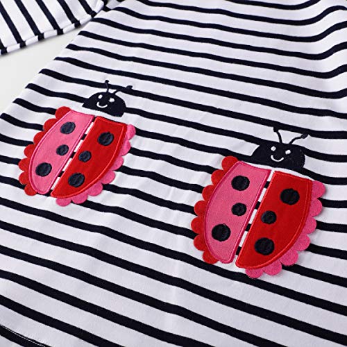 Image of Hongshilian Toddler Girls Longsleeve Dress Cotton Jersey Casual Dresses Cartoon Applique
