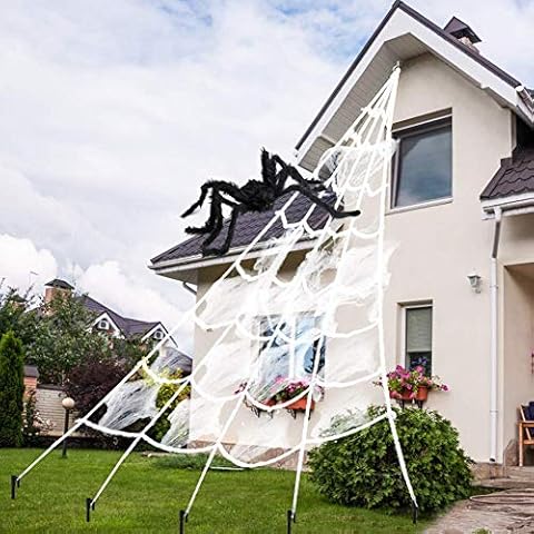 AODINI Spider Web Halloween Decorations, 16 ×15 Feet Giant Triangular Spider Web Plus a Fake Big Spider, Suitable for Indoor and Outdoor Yard Haunted House Party Halloween Decor Cover