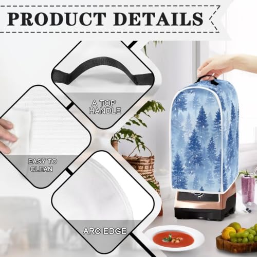 Image of Blue Trees Blender Dust Cover, Anti Fingerprint Polyester Stand Mixer or Coffee Maker Appliance Protector, Christmas Decor Stain Resistant Blender Cover for Kitchen Appliance