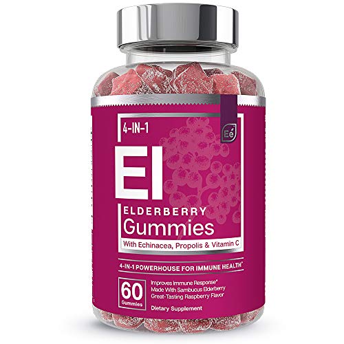 Elderberry Gummies for Adults - 4-in-1 Immune Support Formula with Sambucus nigra, Vitamin C, Echinacea, Propolis Extract | by Essential Elements - 60 Count