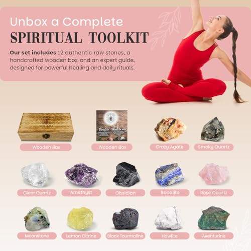 Solara Crystal Large Gift Set - 12 Healing Crystals for Energy Cleansing & Meditation, Spiritual Gifts for Women, Reiki & Crystal Lovers - Crystal Booklet Included - Image 4