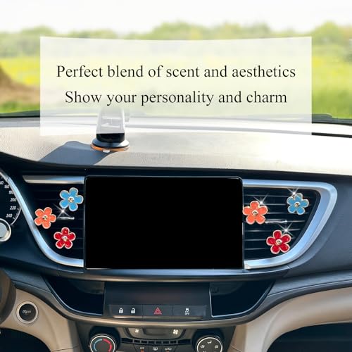 Image of ORIESSE 6pcs Flower Air Vent Clips Car Air Freshener,Red Orange Blue Daisy Flowers Vent Clip Car Accessories for Women,Girly Car Decor Refillable Car Diffuser