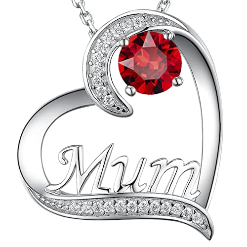 GinoMay Mum Necklace for Mum Mothers Day Jewellery Birthday Gifts April May Birthstones Emerald Simulated Diamond Ruby and More Stones Jewellery for Wife Gifts 925 Sterling Silver, Sterling Silver