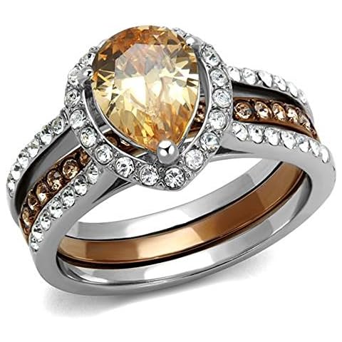 Marimor Jewelry 2.08 Carat Pear Cut Champagne Zirconia Two Toned Stainless Steel Wedding Ring Set Size 8 Cover