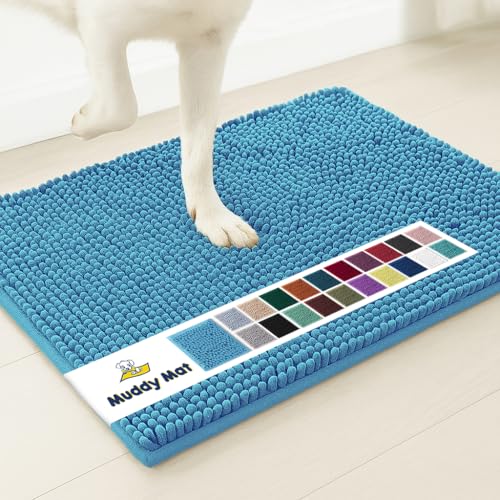 Image of Muddy Mat | Super Absorbent Door Mat Indoor, Microfiber Quick Dry Chenille Entryway Rug, Non-Slip Front Door Mat, Indoor Mats for Entryway, Machine Washable Pet Rug, Sky Blue 16 inchx24 inch
