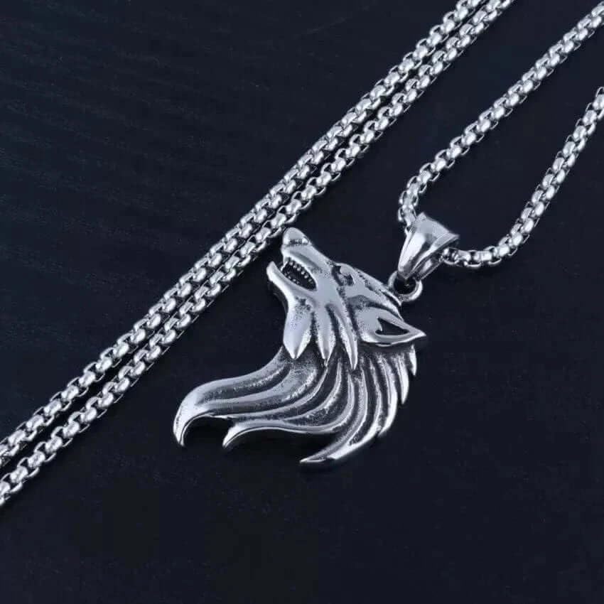 Image of THE MEN THING WATCHING WOLF (T) - Pure Titanium Steel Pendant with Stainless Steel 24inch Round Box Chain, European trending Style for Men & Boy