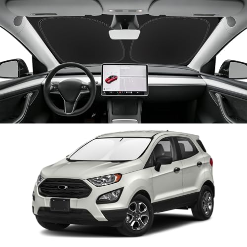 Image of Custom Fit Windshield Sun Shade for Ford EcoSport 2018-2022 | Blocks UV Rays and Sun Heat, Helps Reduce Interior Temperature, Protects Dashboard from Fading, Folds Easily for Storage