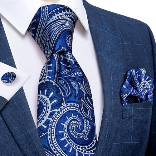 Image of DiBanGu Mens Paisley Tie Set Silk Woven Jacquard Necktie and Pocket Square Cufflinks Gift Set for Wedding Bussiness
