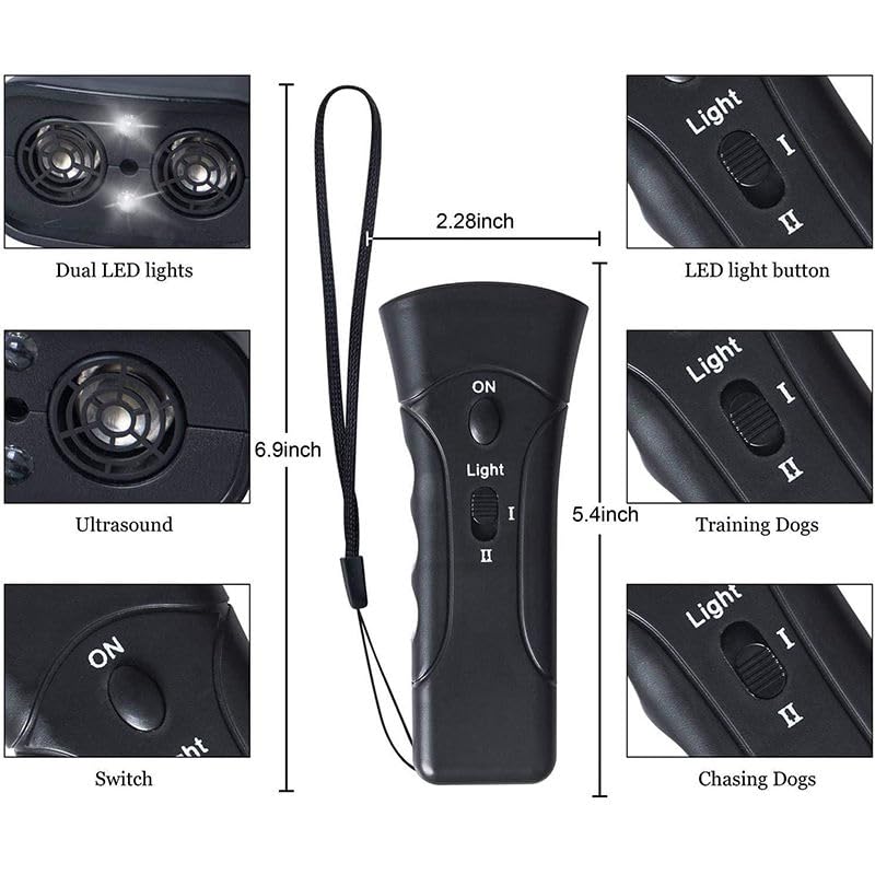 Image of Ultrasonic Dog Repeller with LED Flashlight - Portable Handheld Dog Bark Control & Training Device for Walking, Outdoor Safety & Behavior Support