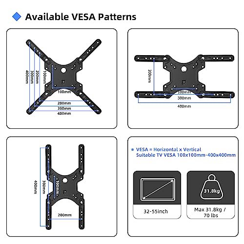 Image of suptek MAFD-L400 TV Wall Mount Swivelling Tilting and Extendable TV Mount for 32-55 Inch TVs or Monitors up to 31.8 kg Max. VESA 400 x 400 mm