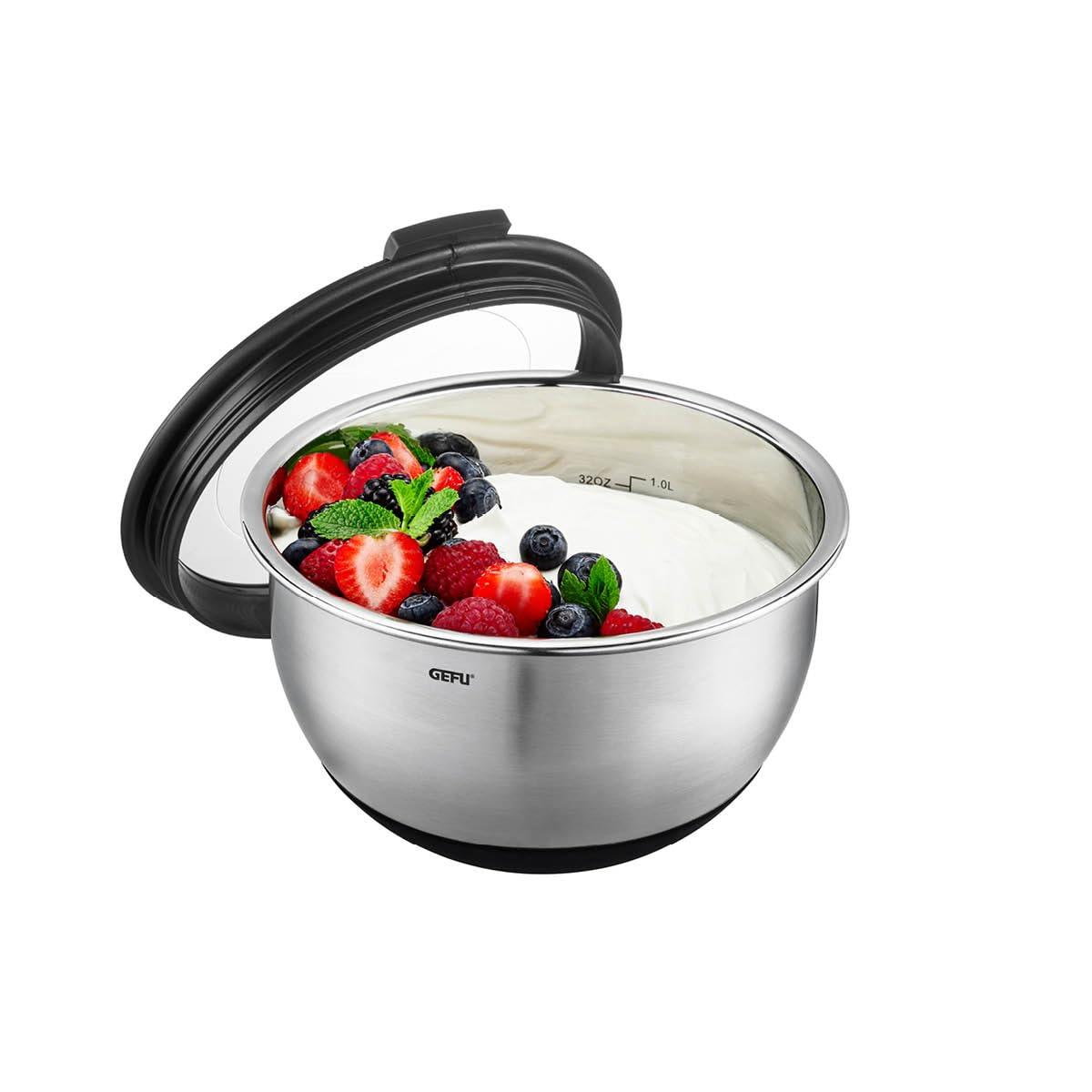 GEFU Frischhalte-Schüssel-Set MONDI mit Deckel, 1l, 2,5l und 4,5l - stapelbare Rühr-, Servier- oder Salatschüsseln aus Edelstahl mit Kunststoffdeckel GEFU Frischhalte-Schüssel-Set MONDI mit Deckel, 1l, 2,5l und 4,5l - stapelbare Rühr-, Servier- oder Salatschüsseln aus Edelstahl mit Kunststoffdeckel
