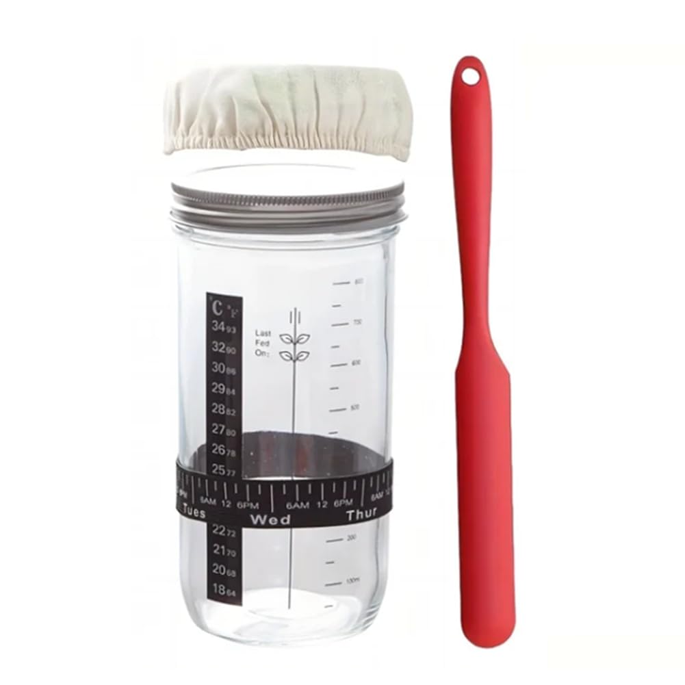 CTRLZS Bread Fermentation Glass Jar, Thermometer, Reusable Sour Dough Jar, As Shown Bread Baking,Large
