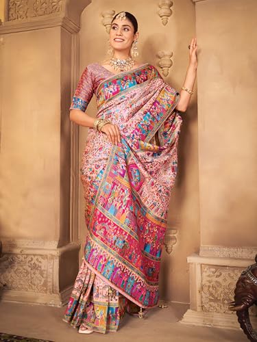 Image of Glory Sarees Women's Luxurious Dola Pure Silk Original Saree Position Print Work Madhubani Inspired Motifs Banarasi Kanjivaram Style Saree With Blouse Piece (Elegant101 Parent)