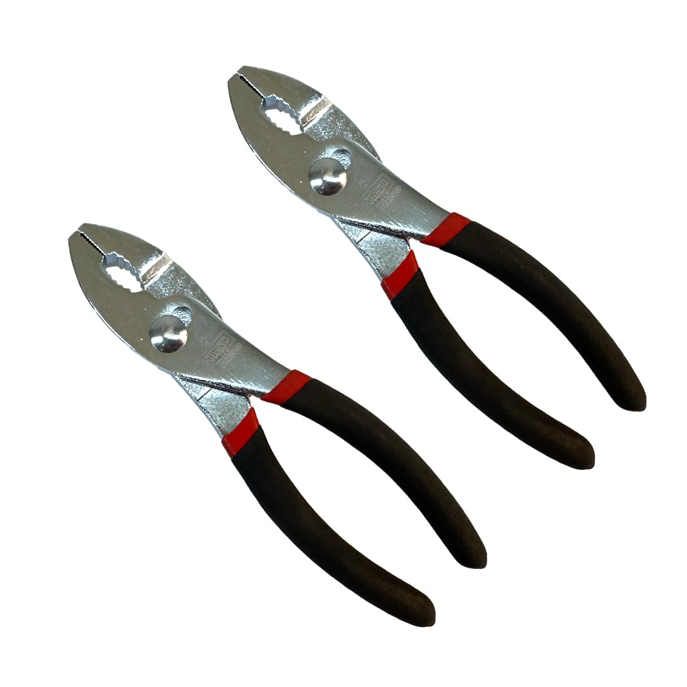 Edward Tools Slip Joint Pliers 6” (Pack of 2) - Heavy Duty Carbon Steel with Rubber Grip Handle - Fine Grip Teeth in Front and Coarse Teeth in Back - Rust Resistant Finish
