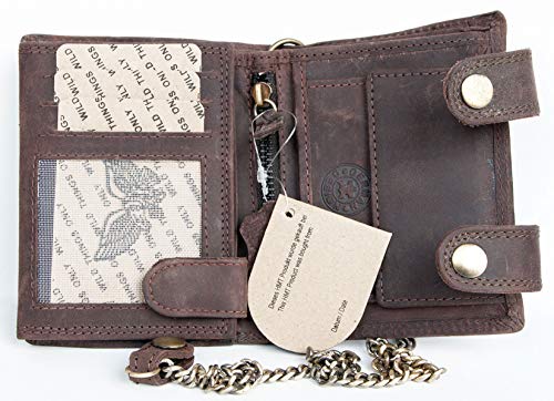 FLW-Wild Strong Genuine Leather Biker's Wallet with a Skull with Chain - RFID3