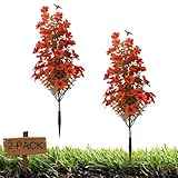 Fall Artificial Plants Outdoor Orange Topiary Ball Trees with Ground Spike, Set of 2 Faux Shrubs Fall Leaves 17" Fake Bushes Fall Decor Outdoor Porch Garden Autumn Thanksgiving Decorations (Medium)