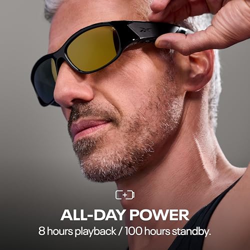Image of Reebok Nitrous Smart Audio Sunglasses, Gold Mirror Polarized Lens, Unisex, HiFi Bluetooth Sport Glasses with UV Protection - Powered by Lucyd