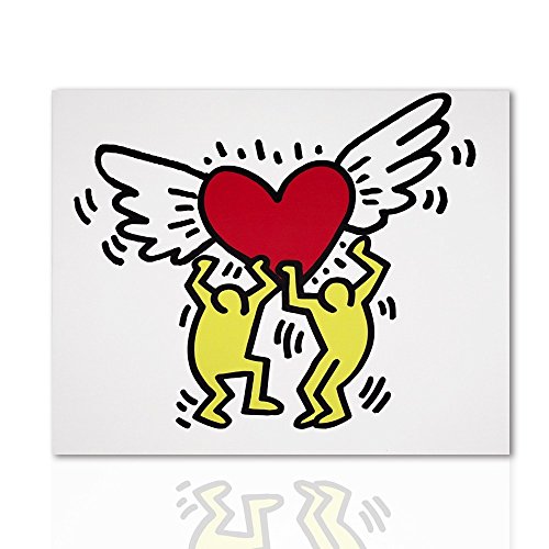 Quadro Moderno Cuore con Ali Omaggio a Keith Haring - Pronto da Appendere con Telaio in Legno Design Declea