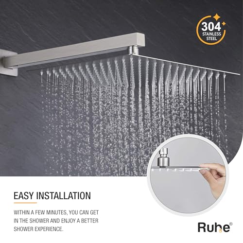 Image of Ruhe Ultra Sleek 304-Grade Stainless Steel Overhead Shower with Chrome Finish| 4x4 Inches Rain Shower for Bathrooms| Powerful Square Showerhead with Easy-to-Clean Silicone Nozzles| WITHOUT SHOWER ARM