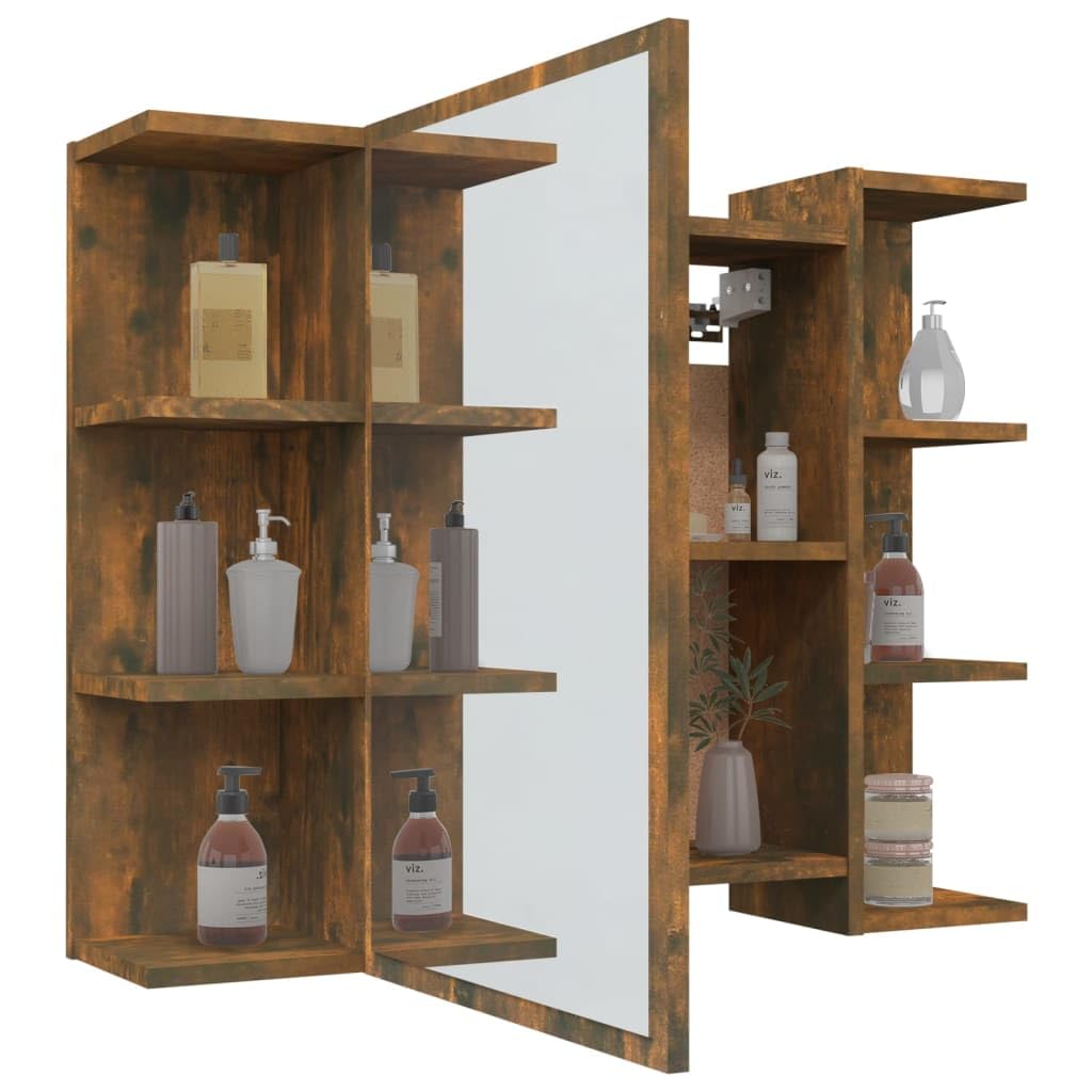 Mueble bajo lavabo para cuarto de baño, roble ahumado, 80 x 20,5 x 64 cm, material de madera con armario con espejo, diseño moderno para invitados y baños pequeños