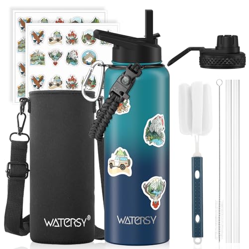 Image of 40oz Insulated Water Bottle (Cold for 48 Hrs),BPA Free&Leak Proof,Stainless Steel Water Flask,Water Jug with Straw Spout Lids for Gym,Hiking,Travel,Gradient Blue