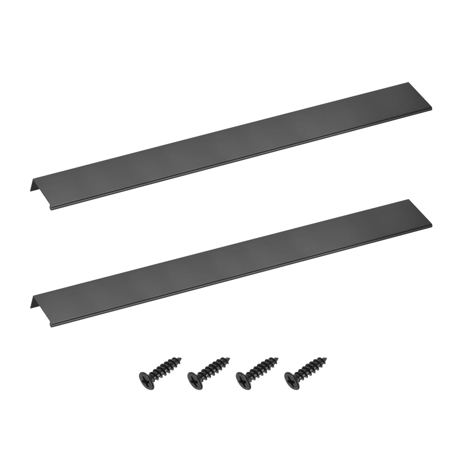 sourcing map Cabinet Finger Edge Pull, 2pcs 500mm / 19.69" Aluminum Alloy Back Mount Hidden Drawer Edge Handles, Modern Concealed Tab Pulls for Home Kitchen Furniture, Black